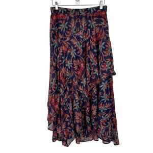 Soft Surroundings Small Chiffon Floral Ruffle Hem Midi Skirt Metallic Boho Flowy